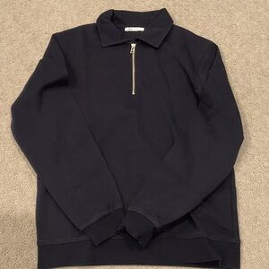 Zara Men's Navy Half-Zip Collared Sweater 0310
